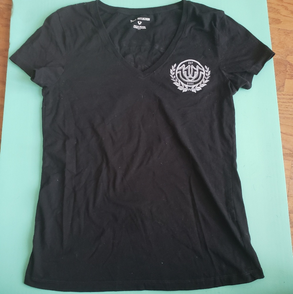 EUC Women's True Religion tshirt black and silver